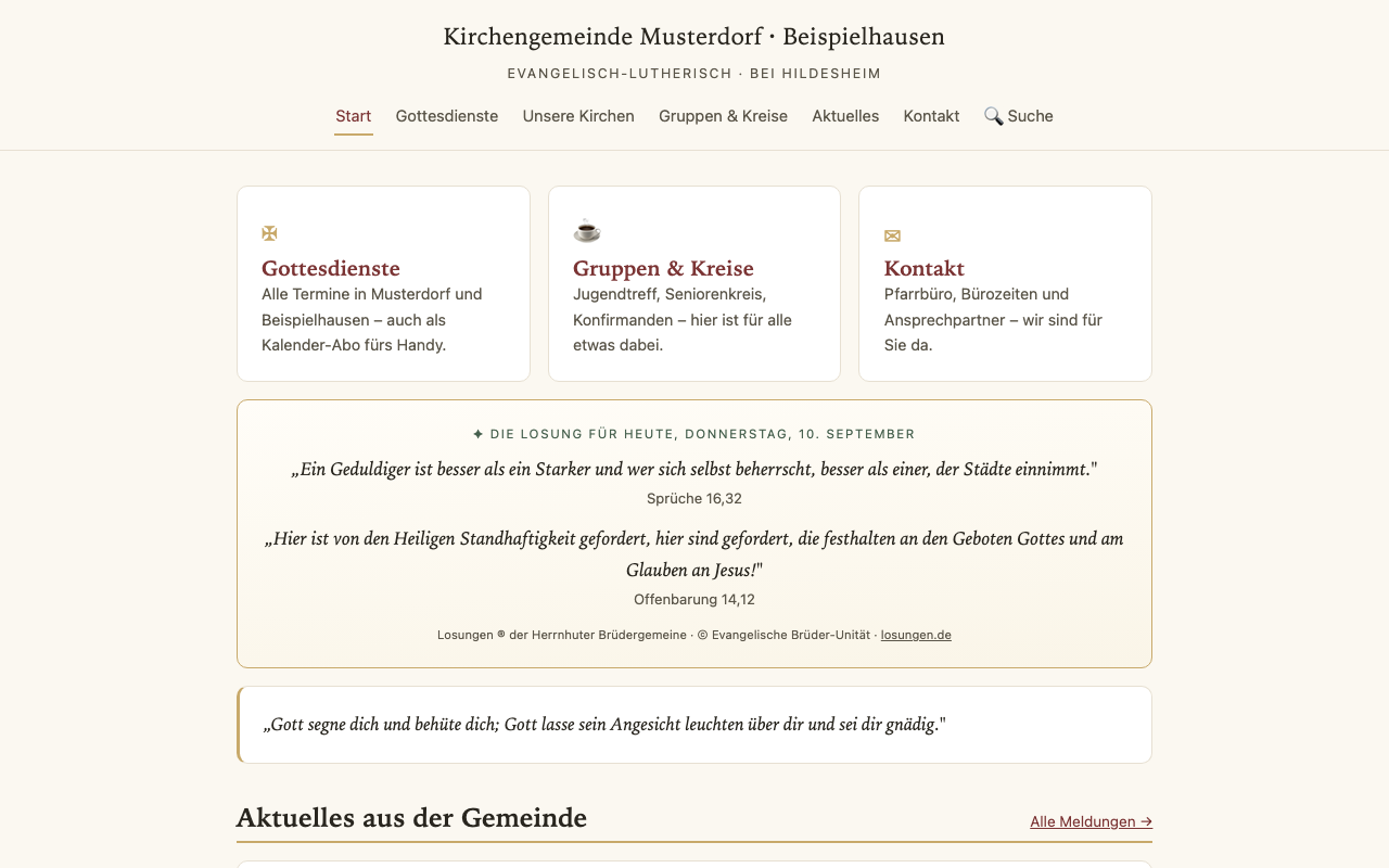 Startseite der Demo-Gemeinde auf dem Handy